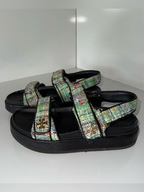 Tory Burch Kira sport sandals multicolored jacquard tweed fabric size 6.5